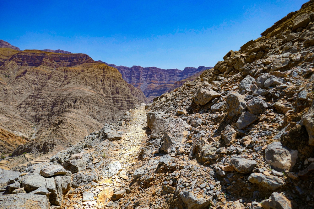Wadi Bih mountain cycling trail rocky terrain Ras Al Khaimah
