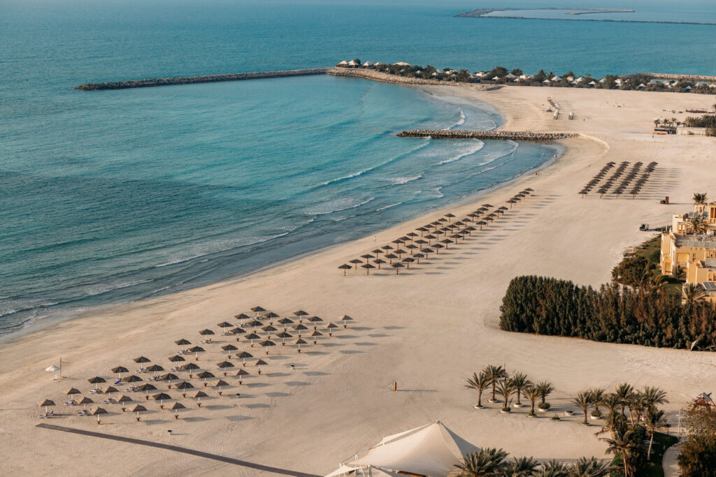 Dog walking on Flamingo Beach in Ras Al Khaimah